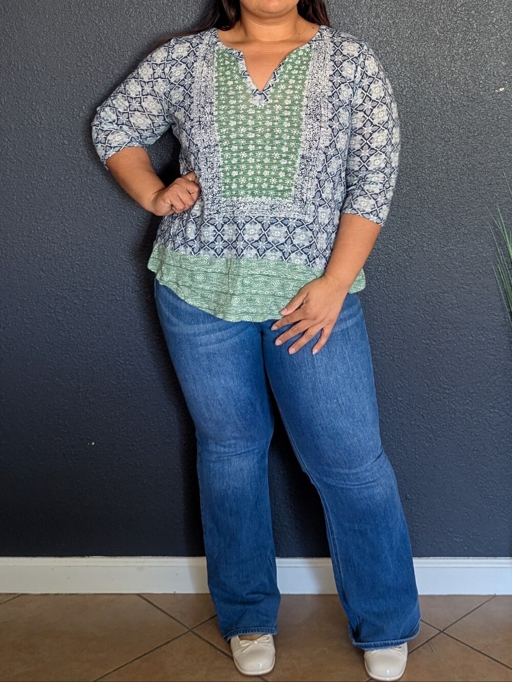 Lucky Brand Airy 3/4 Cuff Blouse